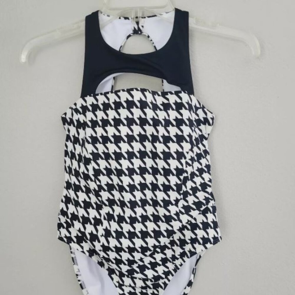 NWOT Venus Houndstooth One Piece Swimsuit Black White Size 4